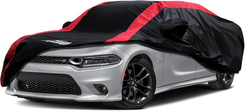 AltoCover Dodge Charger Car Cover Waterproof All Weather with Red Strip Design, Custom Fit for Dodge Charger 2006–2023, Charger Accessory with Door Zipper & Windproof Straps - Image 1